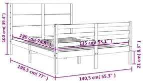Πλαίσιο Κρεβατιού με Κεφαλάρι Λευκό από Μασίφ Ξύλο Double - Λευκό