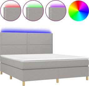 vidaXL Κρεβάτι Boxspring με Στρώμα &amp; LED Αν.Γκρι 180x200εκ. Υφασμάτινο