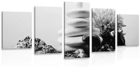 Εικόνα 5 μερών Πέτρες Ζεν με κοχύλια σε μαύρο & άσπρο - 100x50