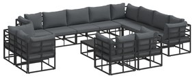 vidaXL Σετ Καναπέ Κήπου 13 pcs Μαύρο 70 x 70 x 32 εκ Αλουμίνιο