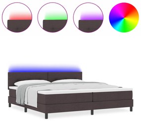 vidaXL Κρεβάτι με Στρώμα & LED Καφέ Σκούρο 200x200 εκ Υφασμάτινο