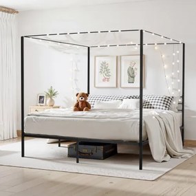 VEVOR King Size Canopy Bed Frame Metal Canopy Bed with Four Posters Black