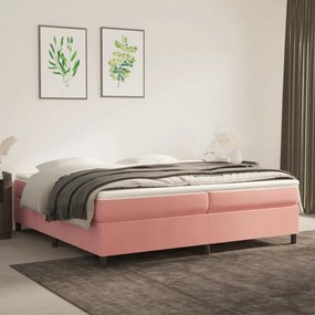 vidaXL Κρεβάτι Boxspring με Στρώμα Ροζ 200x200 εκ. Βελούδινο