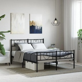 Πλαίσιο Κρεβατιού με Κεφαλάρι&amp;Ποδαρικό Μαύρο 135x190εκ. Μέταλλο