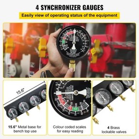 VEVOR Fuel Vacuum Carburetor Synchronize Tool Kit Fuel vacuum Carburetor Synchronizer carb sync Gauge σετ με ελαστικό σωλήνα