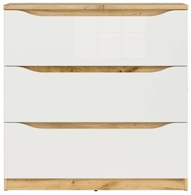 Σιφονιέρα Boston AU102, Γυαλιστερό λευκό, Wotan δρυς, Με συρτάρια, Αριθμός συρταριών: 3, 92x90x40cm | Epipla1.gr