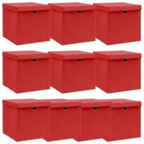 Κουτιά Αποθήκευσης με Καπάκια 10 τεμ Κόκκινα 32x32x32εκ Ύφασμα