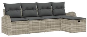 vidaXL Σετ Καναπέ Κήπου με μαξιλάρι 5 pcs Ανοιχτό γκρι Πολυ ράταν