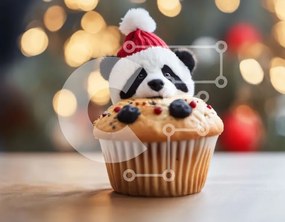 Intra Συλλεκτικό Ξύλινο Παζλ Plywood  4mm - Γεμιστό Panda Bear με κόκκινο καπέλο σε cupcake Σε Ξύλινο Κουτί - Διαστάσεις: 10x10 cm – 25 κομμάτια