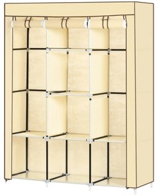 HOMCOM Υφασμάτινη ντουλάπα, λύση αποθήκευσης, 8 ράφια, 2 ράγες ρούχων, Μπεζ