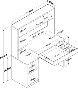 Γραφείο με Βιβλιοθήκη Καρυδί / Λευκό EBREL 115x50x146