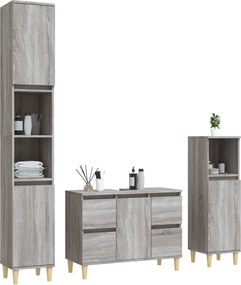 vidaXL Σετ Επίπλων Μπάνιου 3 Τεμαχίων Γκρι Sonoma Επεξεργασμένο Ξύλο