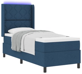vidaXL κρεβάτι box spring με στρώμα & μπλε LED 90x190 εκ. ύφασμα