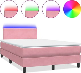 vidaXL Κρεβάτι Boxspring με Στρώμα &amp; LED ροζ 120x220 cm Βελούδινο
