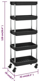vidaXL Τρόλεϊ Κουζίνας 5 Επιπέδων Μαύρο 42 x 29 x 128 εκ. Σίδερο/ABS
