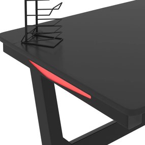 Γραφείο Gaming με LED Μαύρο 90x60x75 εκ. με Πόδια σε Σχήμα Ζ - Μαύρο