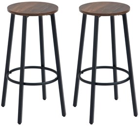 HOMCOM Σετ από 2 σκαμπό μπαρ σε βιομηχανικό στυλ, ατσάλινο πλαίσιο, υποπόδιο, 42 x 42 x 65 cm