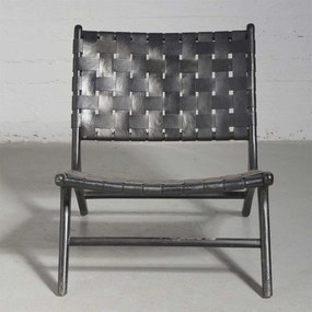 Καρέκλα Δερμάτινη Πλεκτή Lounge 0010-1 81x65x72cm Black Supergreens