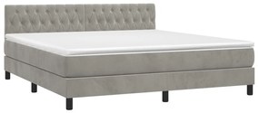 Κρεβάτι Boxspring με Στρώμα Ανοιχτό Γκρι 180x200 εκ. Βελούδινο - Γκρι