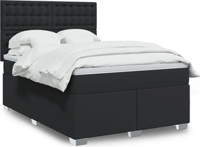 vidaXL Κρεβάτι Boxspring με Στρώμα Μαύρο 140x200εκ.από Συνθετικό Δέρμα