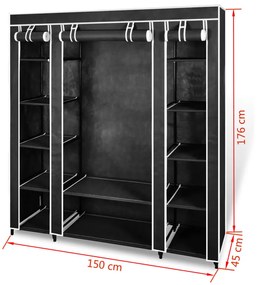 Ντουλάπα με Ράφια / Σωλήνες Μαύρη 45 x 150 x 176 εκ. Υφασμάτινη   - Μαύρο