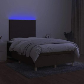 vidaXL Κρεβάτι Boxspring με Στρώμα &amp; LED Σκ.Καφέ 120x190εκ. Υφασμάτινο