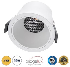 GloboStar® PLUTO-M 60255 Χωνευτό LED Spot Downlight TrimLess Φ8.4cm 10W 1250lm 38° AC 220-240V IP20 Φ8.4 x Υ5.9cm - Στρόγγυλο - Λευκό &amp; Anti-Glare HoneyComb - Θερμό Λευκό 2700K - Bridgelux COB - 5 Years Warranty