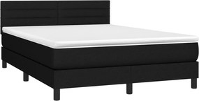 vidaXL Κρεβάτι Boxspring με Στρώμα &amp; LED Μαύρο 140x200 εκ. Υφασμάτινο