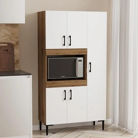 Ντουλάπα κουζίνας Defne χρώμα λευκό-καρυδί  89x37.5x160εκ 89x37.5x160 εκ.