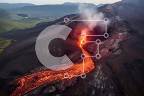 Intra Συλλεκτικό Ξύλινο Παζλ Plywood 4mm - Εναέρια άποψη της ροής λάβας από το ενεργό ηφαίστειο Σε Ξύλινο Κουτί - Διαστάσεις: 10x10 cm – 25 κομμάτια