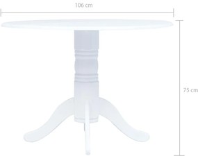 vidaXL Τραπεζαρία Λευκή 106 εκ. από Μασίφ Ξύλο Καουτσουκόδεντρου