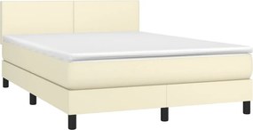 vidaXL Κρεβάτι Boxspring με Στρώμα &amp; LED Κρεμ 140x190 εκ. Συνθ. Δέρμα