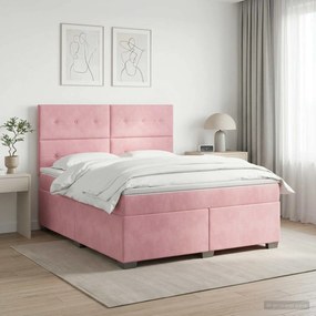 vidaXL Κρεβάτι box spring με στρώμα Ροζ 160 x 200 cm Βελούδο
