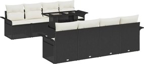vidaXL Σετ Καναπέ Κήπου με μαξιλάρι 9 pcs Μαύρο Πολυ ράταν