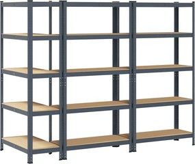 vidaXL Ραφιέρες 5 Επιπέδων 3 τεμ. Ανθρακί Ατσάλι &amp; Επεξεργασμένο Ξύλο