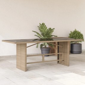 Τραπέζι Κήπου με Γυάλινη Επιφάνεια Μπεζ 190x80x74 εκ. Ρατάν