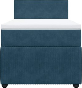 vidaXL Κρεβάτι Boxspring με Στρώμα Μπλε 90x190 εκ. Βελούδινο