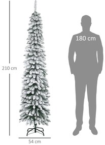 HOMCOM Τεχνητό Χριστουγεννιάτικο Δέντρο, Χιονισμένο, Στενό Σχέδιο, Πυράντοχο, 210 εκ., Πράσινο/Λευκό