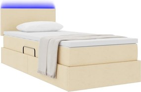vidaXL LED Κρεβάτι αποθήκευσης με στρώμα Κρέμ 100 x 200 cm Ύφασμα