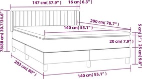 vidaXL Κρεβάτι Boxspring με Στρώμα Μαύρο 140x200 εκ. Υφασμάτινο