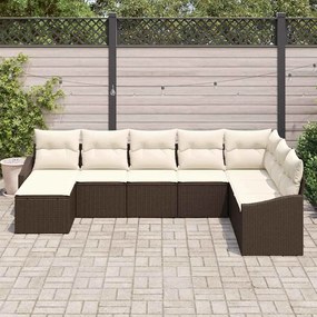 vidaXL Σέτ φαγητού για κήπο με μαξιλάρι 8 pcs Καφέ, Κρέμα