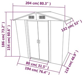 Αποθήκη Κήπου Πράσινη 204 x 132 x 186 εκ. Μεταλλική - Πράσινο