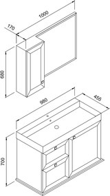 Martin Stella 100 Grey  MDF - Πάγκος με Νιπτήρα &amp; Καθρέπτη