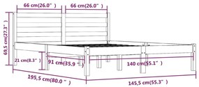 Πλαίσιο Κρεβατιού Γκρι 140 x 190 εκ. από Μασίφ Ξύλο Πεύκου - Γκρι