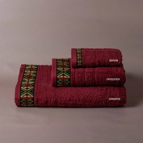 Πετσέτες Μπάνιου (Σετ 3τμχ) White Fabric Perrin Bordeaux Green 500gsm