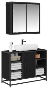 vidaXL Σετ Επίπλων Μπάνιου με ράφι 2 pcs Μαύρη Οξυά Επεξεργασμένο ξύλο