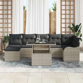 vidaXL Σετ Καναπέ Κήπου με μαξιλάρι 8 pcs Ανοιχτό γκρι Πολυ ράταν
