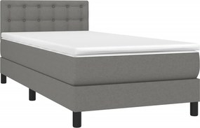 vidaXL Κρεβάτι Boxspring με Στρώμα Σκούρο Γκρι 90x200 εκ. Υφασμάτινο