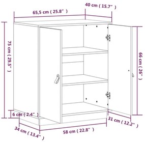 Μπουφές Μαύρος 65,5x40x75 εκ. από Μασίφ Ξύλο Πεύκου - Μαύρο