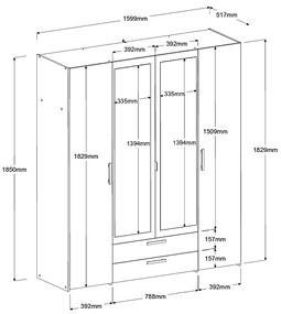 Ντουλάπα Dorm τετράφυλλη με καθρέπτη-Fusiko